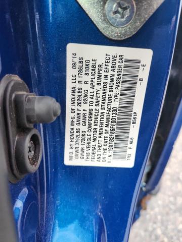 19XFB2F86FE001330 - 2015 HONDA CIVIC EX ლურჯი ფოტო 12