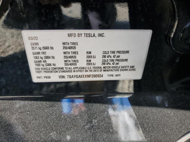 7SAYGAEEXNF390934 - 2022 TESLA MODEL Y 黑色 照片 14