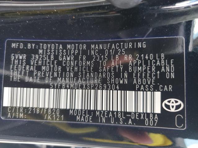 5YFB4MDEXSP269304 - 2025 TOYOTA COROLLA LE أسود صورة 12