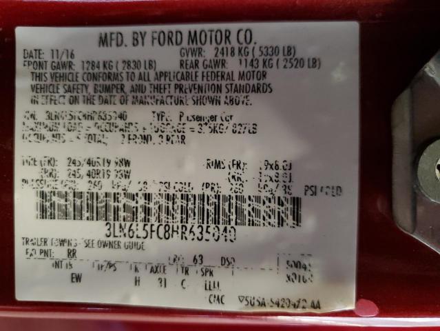 3LN6L5FC8HR635040 - 2017 LINCOLN MKZ RESERVE წითელი ფოტო 12