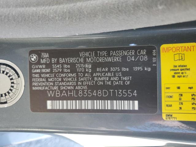 WBAHL83548DT13554 - 2008 BMW 750 I GRAY photo 12
