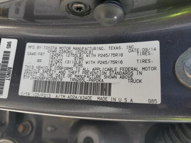 5TFJX4GN8FX038679 - 2015 TOYOTA TACOMA DOUBLE CAB PRERUNNER GRAY photo 12