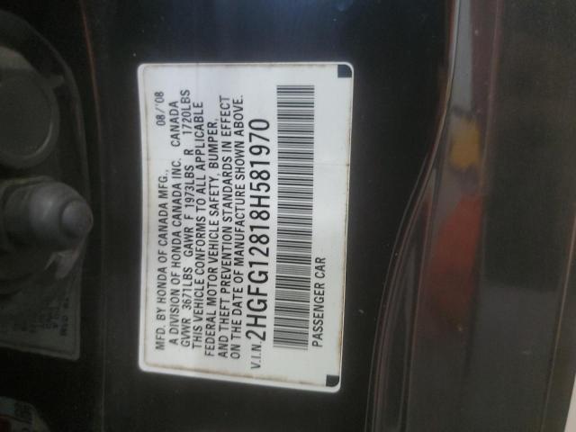 2HGFG12818H581970 - 2008 HONDA CIVIC EX BLACK photo 12