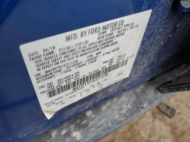 MAJ3P1TE1JC215530 - 2018 FORD ECOSPORT SE BLUE photo 12