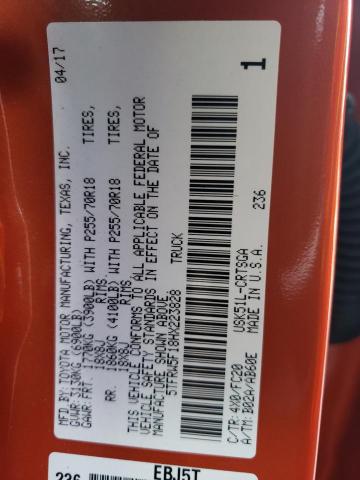5TFRW5F18HX223828 - 2017 TOYOTA TUNDRA DOUBLE CAB SR/SR5 ORANGE photo 12