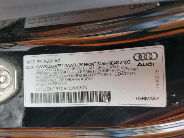 WAUDK78TX8A044903 - 2008 AUDI A5 QUATTRO BLACK photo 12