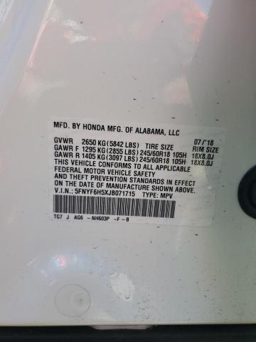5FNYF6H5XJB071715 - 2018 HONDA PILOT EXL WHITE photo 13