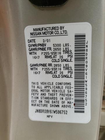 JN8DR09Y61W596752 - 2001 NISSAN PATHFINDER LE 金色 照片 12