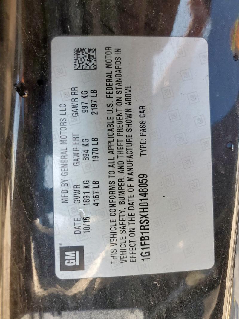 1G1FB1RSXH0148059 - 2017 CHEVROLET CAMARO LT BLACK photo 13