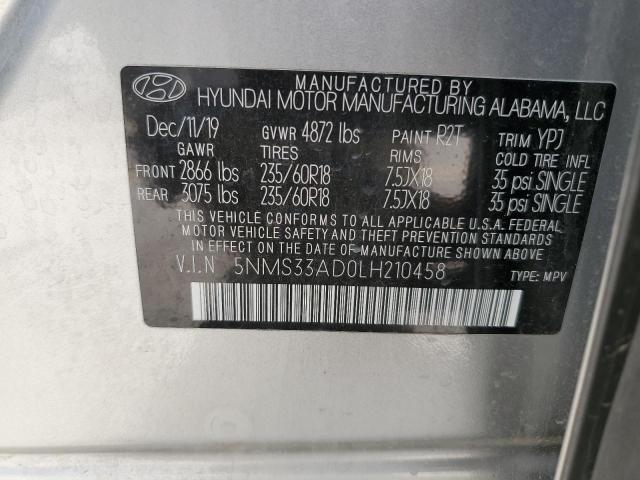 5NMS33AD0LH210458 - 2020 HYUNDAI SANTA FE SEL SILVER photo 14