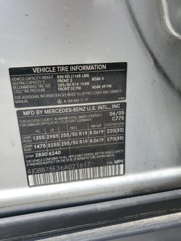 4JGBB75E36A021617 - 2006 MERCEDES-BENZ ML 500 Gümüş foto 12