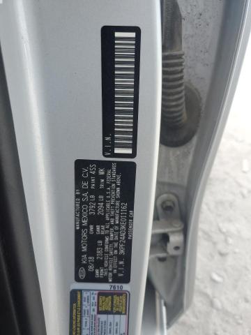 3KPF24AD3KE011162 - 2019 KIA FORTE FE ვერცხლისფერი ფოტო 12