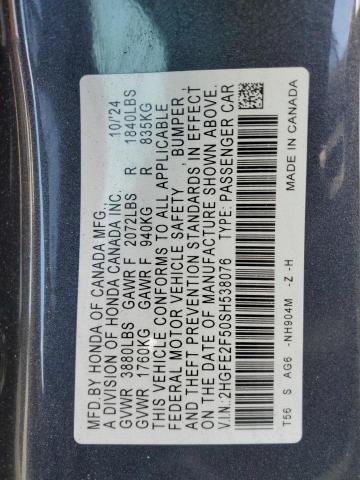 2HGFE2F50SH538076 - 2025 HONDA CIVIC SPORT GRAY photo 12