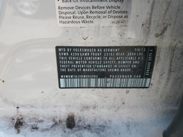 WVWDM7AJ3DW093962 - 2013 VOLKSWAGEN GOLF თეთრი ფოტო 12