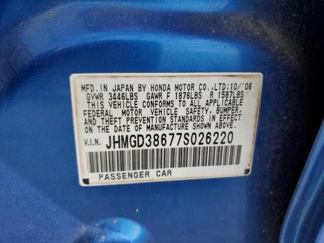 JHMGD38677S026220 - 2007 HONDA FIT S BLUE photo 13