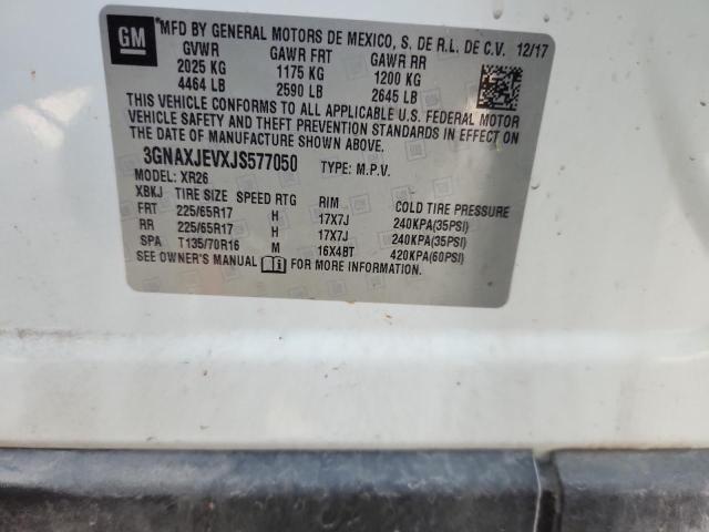 3GNAXJEVXJS577050 - 2018 CHEVROLET EQUINOX LT WHITE photo 12