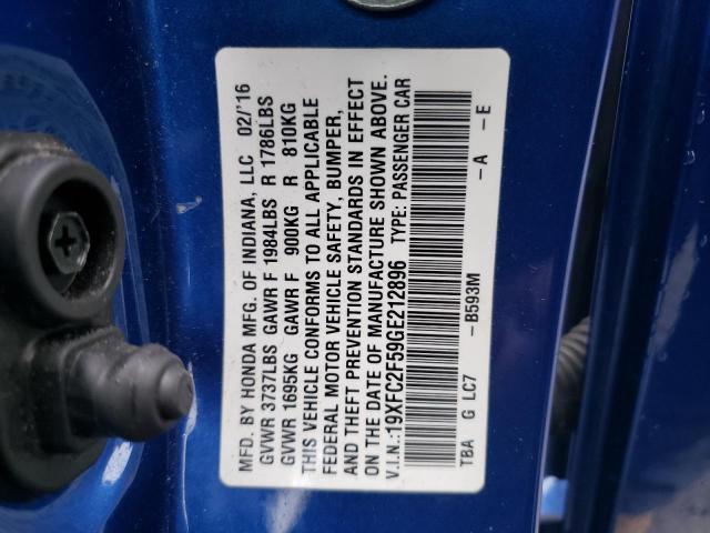 19XFC2F59GE212896 - 2016 HONDA CIVIC LX BLUE photo 12