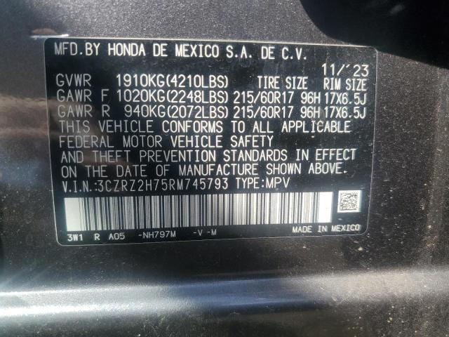3CZRZ2H75RM745793 - 2024 HONDA HR-V EXL GRAY photo 13