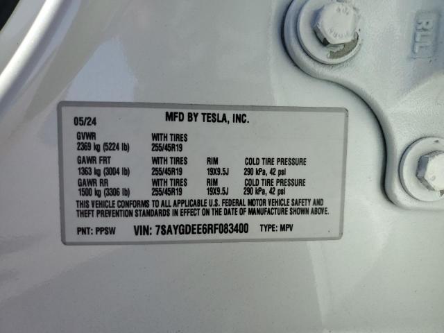 7SAYGDEE6RF083400 - 2024 TESLA MODEL Y 白色 照片 13