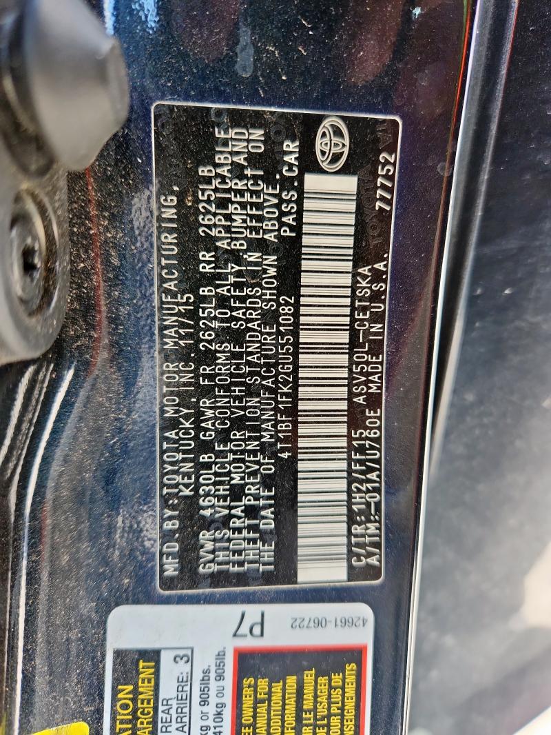 4T1BF1FK2GU551082 - 2016 TOYOTA CAMRY LE BLACK photo 12