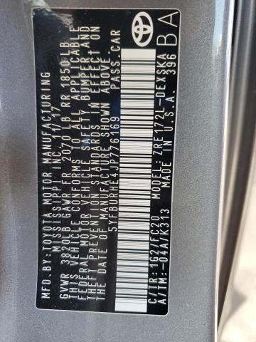 5YFBURHE4JP776169 - 2018 TOYOTA COROLLA L GRAY photo 12