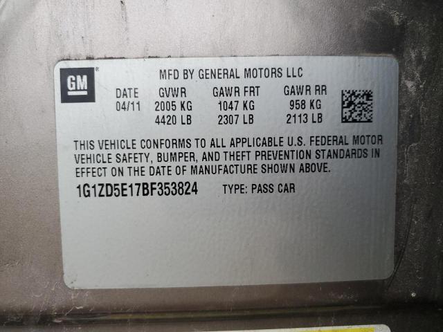 1G1ZD5E17BF353824 - 2011 CHEVROLET MALIBU 2LT ყავისფერი ფოტო 13