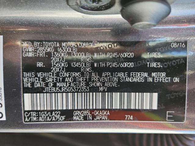 JTEBU5JR5G5372353 - 2016 TOYOTA 4RUNNER SR5/SR5 PREMIUM Сұр фото 13