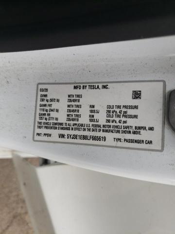 5YJ3E1EB8LF665619 - 2020 TESLA MODEL 3 WHITE photo 13
