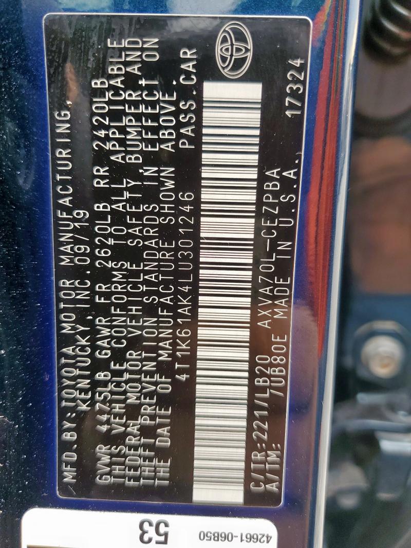 4T1K61AK4LU301246 - 2020 TOYOTA CAMRY XSE TEAL photo 13