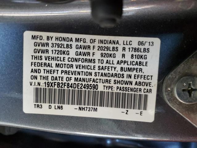 19XFB2F84DE249590 - 2013 HONDA CIVIC EX GRAY photo 12