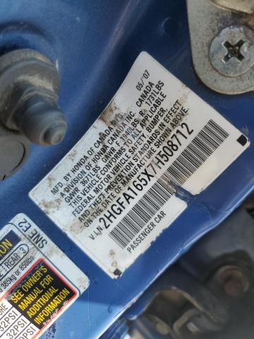 2HGFA165X7H508712 - 2007 HONDA CIVIC LX BLUE photo 12
