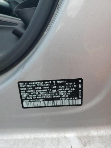 1VWBP7A38CC021071 - 2012 VOLKSWAGEN PASSAT SE SILVER photo 13
