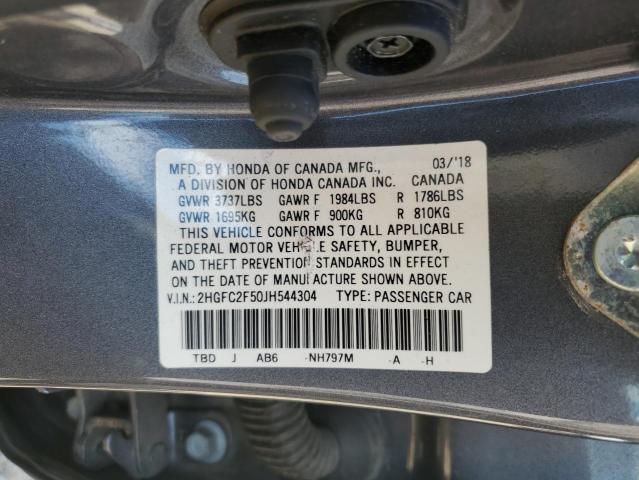 2HGFC2F50JH544304 - 2018 HONDA CIVIC LX GRAY photo 12