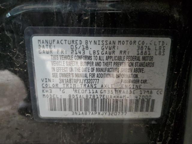 3N1AB7APXJY320777 - 2018 NISSAN SENTRA S BLACK photo 12