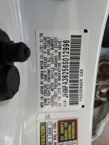 JHMFA36256S012996 - 2006 HONDA CIVIC HYBRID WHITE photo 12