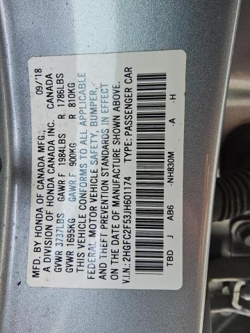2HGFC2F53JH601174 - 2018 HONDA CIVIC LX Gümüş fotoğraf 12