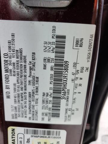 3FA6P0HDXJR158009 - 2018 FORD FUSION SE 栗色 照片 12