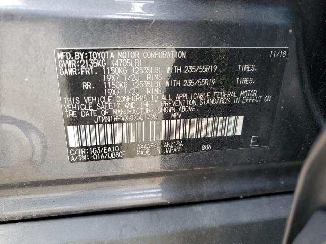 JTMN1RFVXKD501726 - 2019 TOYOTA RAV4 LIMITED Boz foto 13