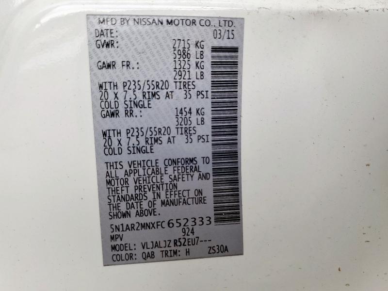 5N1AR2MNXFC652333 - 2015 NISSAN PATHFINDER S Ağ foto 13