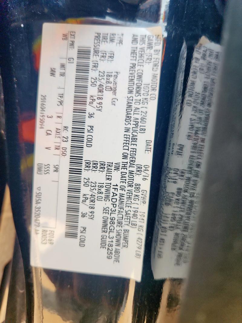 1FADP3L98GL318259 - 2016 FORD FOCUS ST BLACK photo 13