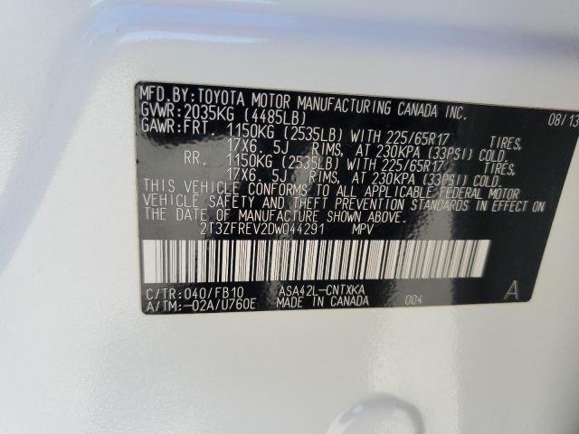 2T3ZFREV2DW044291 - 2013 TOYOTA RAV4 LE WHITE photo 13