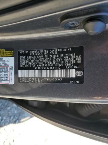 4T1BE46K07U641142 - 2007 TOYOTA CAMRY CE გრაფიტი ფოტო 12