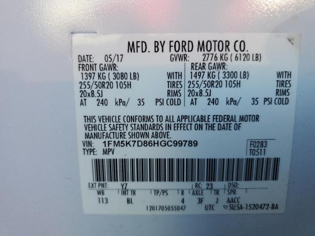 1FM5K7D86HGC99789 - 2017 FORD EXPLORER XLT 白色 照片 13