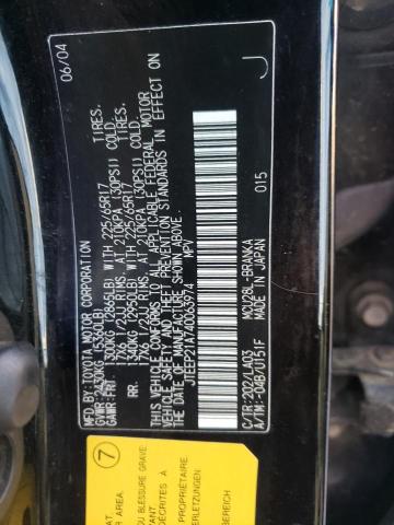 JTEEP21A740063974 - 2004 TOYOTA HIGHLANDER BLACK photo 13