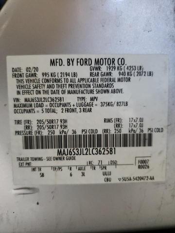 MAJ6S3JL2LC362581 - 2020 FORD ECOSPORT SES Сріблястий фото 12