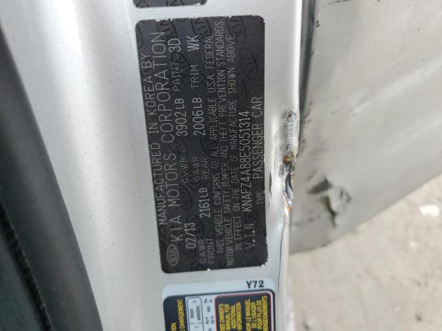 KNAFZ4A88E5051314 - 2014 KIA FORTE EX SILVER photo 12