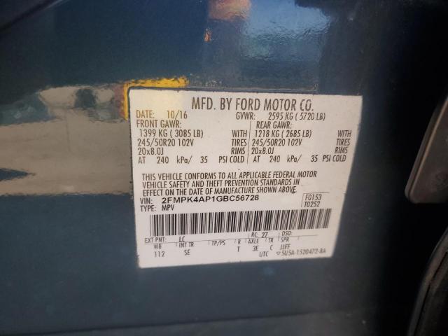 2FMPK4AP1GBC56728 - 2016 FORD EDGE SPORT BLUE photo 13