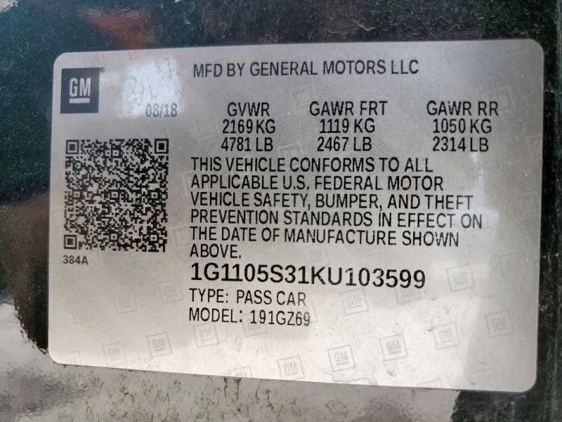 1G1105S31KU103599 - 2019 CHEVROLET IMPALA PREMIER BLACK photo 13