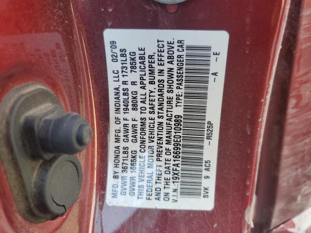 19XFA16699E010989 - 2009 HONDA CIVIC LX-S أحمر صورة 12