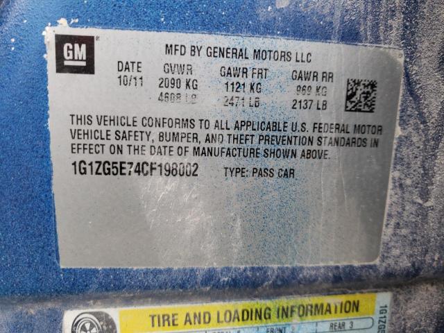 1G1ZG5E74CF198002 - 2012 CHEVROLET MALIBU LTZ ლურჯი ფოტო 12